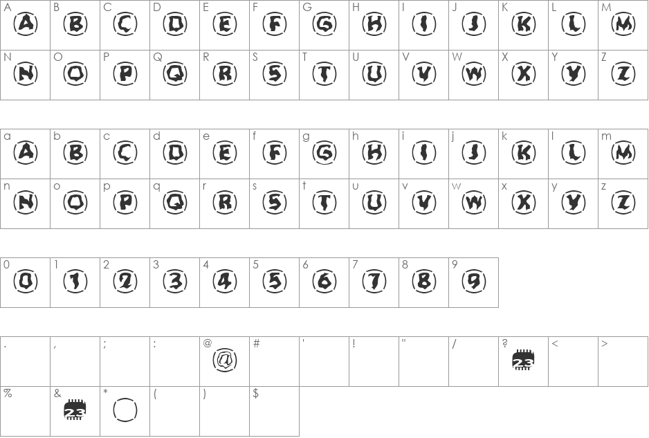 Zone23_Dreamtime 923 font character map preview