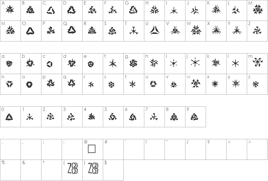 Zone23_foopy1 font character map preview