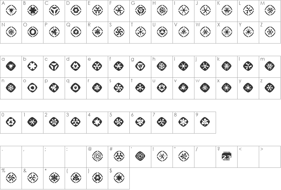 Zone23_foopy10 font character map preview