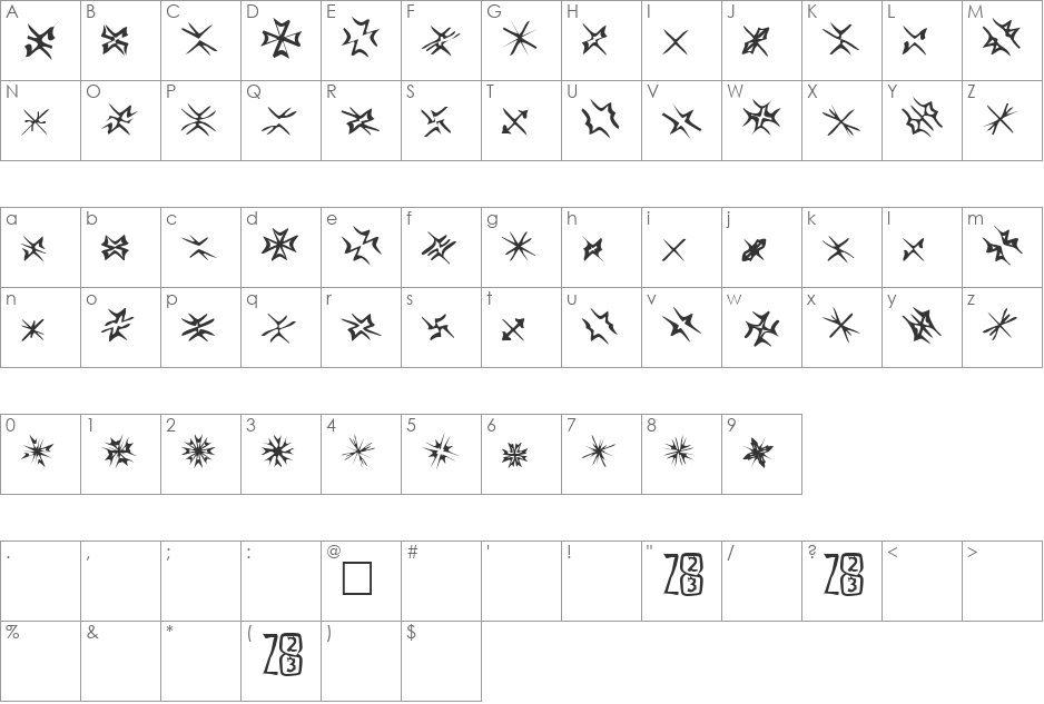 Zone23_foopy3 font character map preview