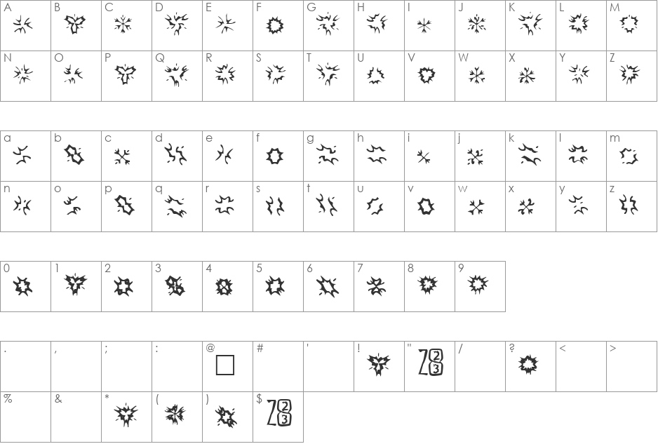 Zone23_foopy4 font character map preview