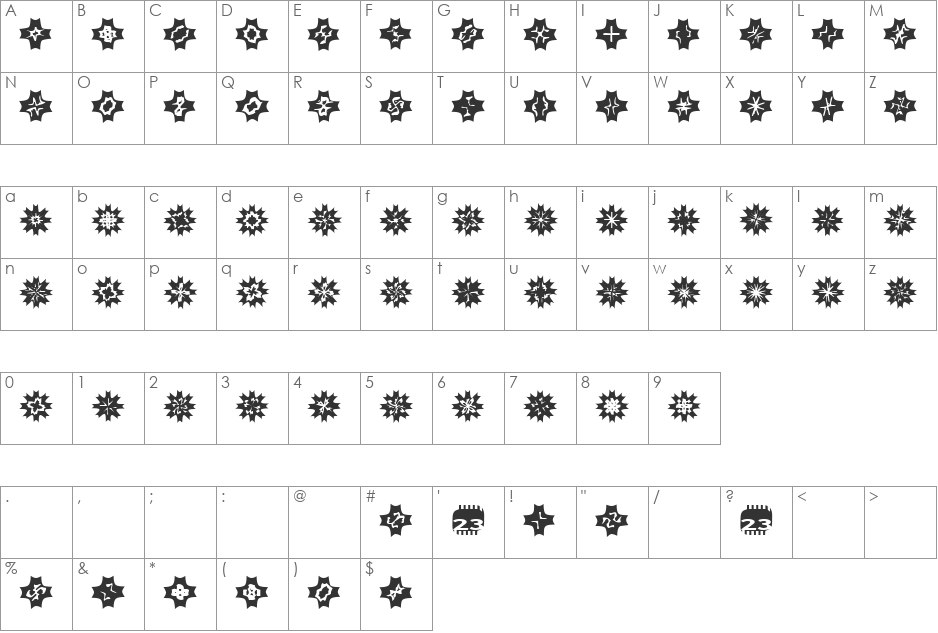 Zone23_foopy9 font character map preview