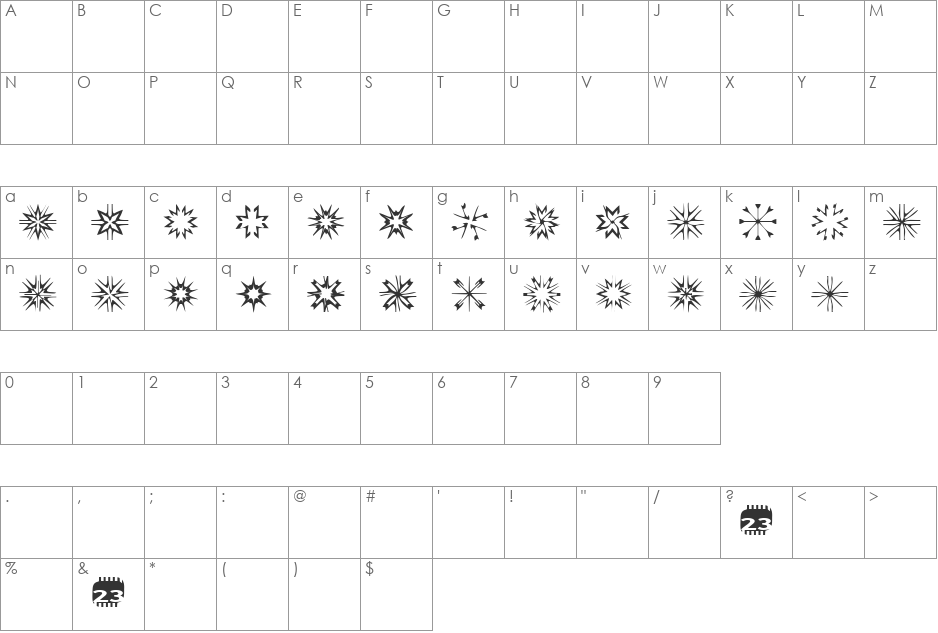 Zone23_gothics font character map preview