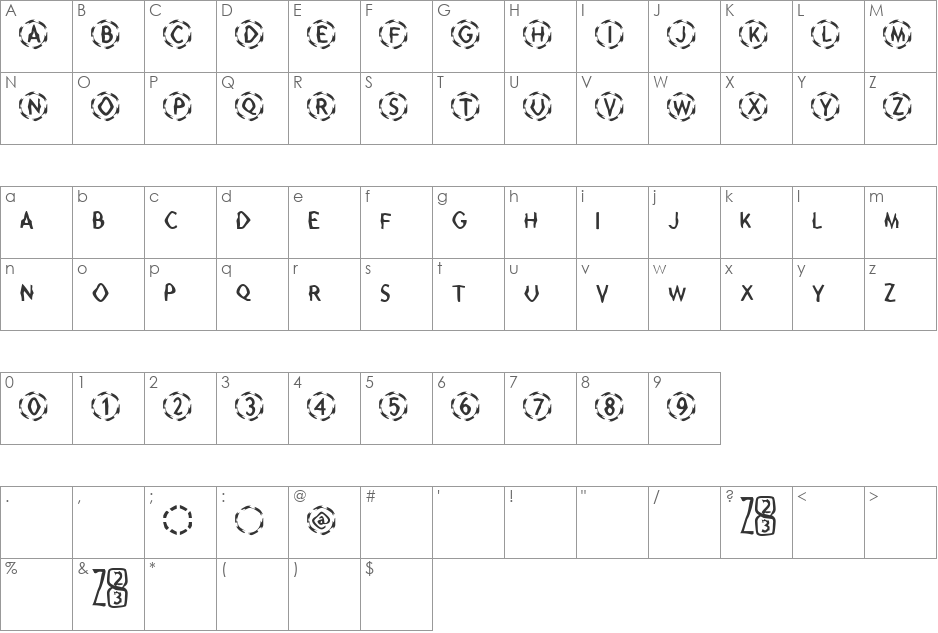 Zone23_hiromi font character map preview