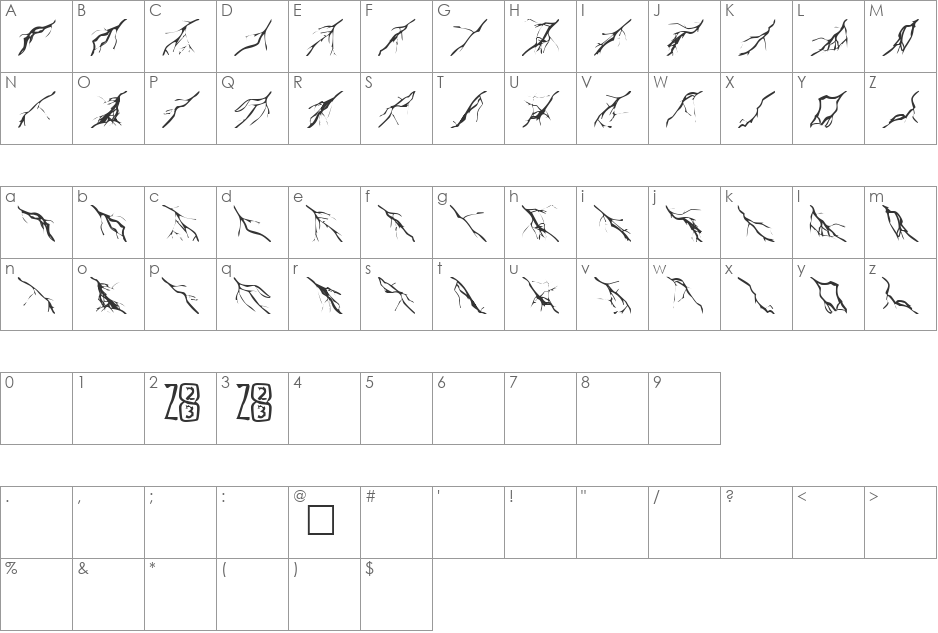 Zone23_Lightning font character map preview