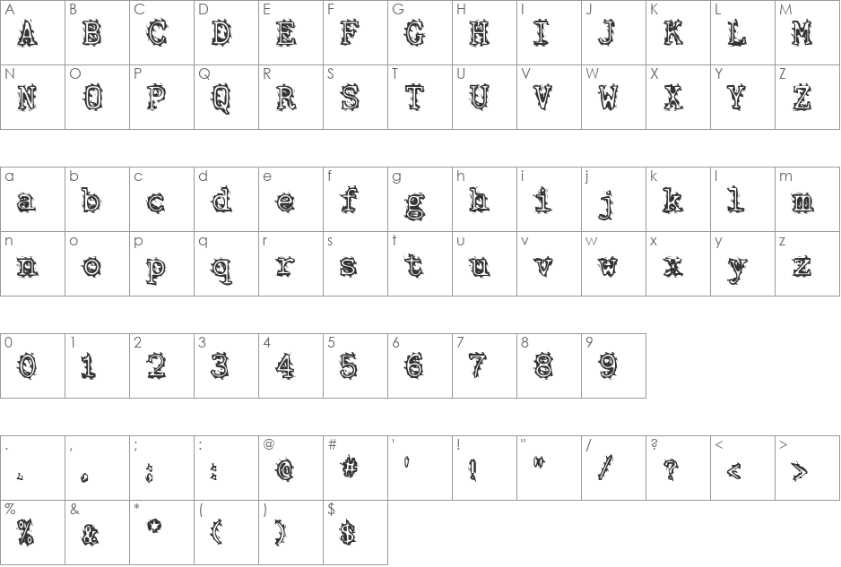 Zone23_NickMolloy font character map preview