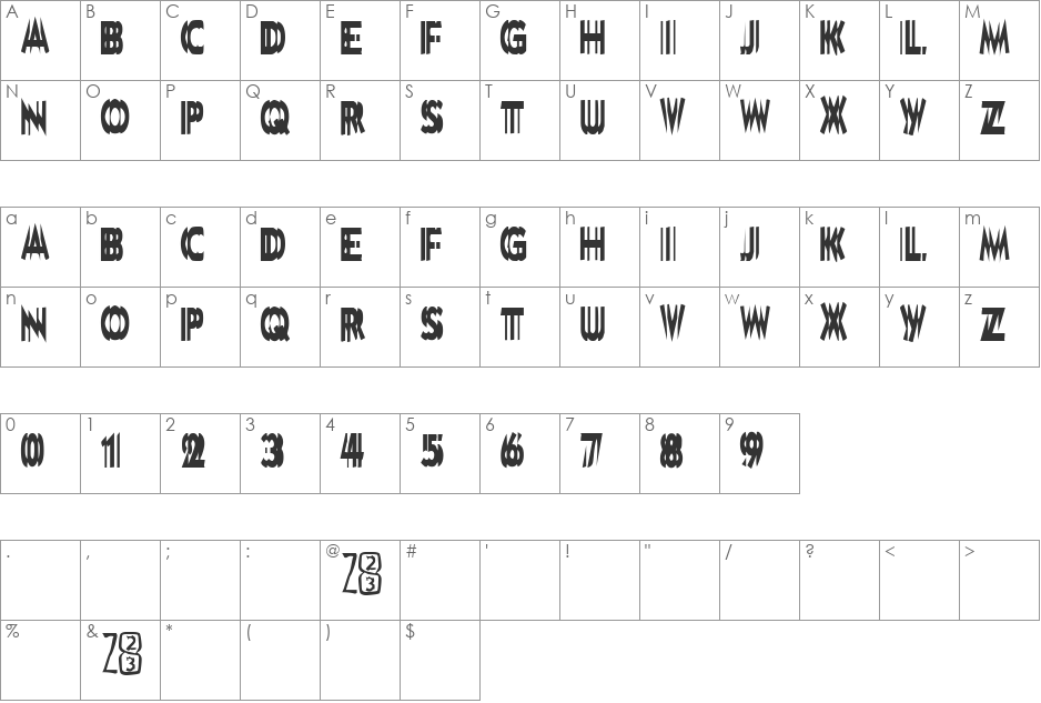 Zone23_nootropics font character map preview