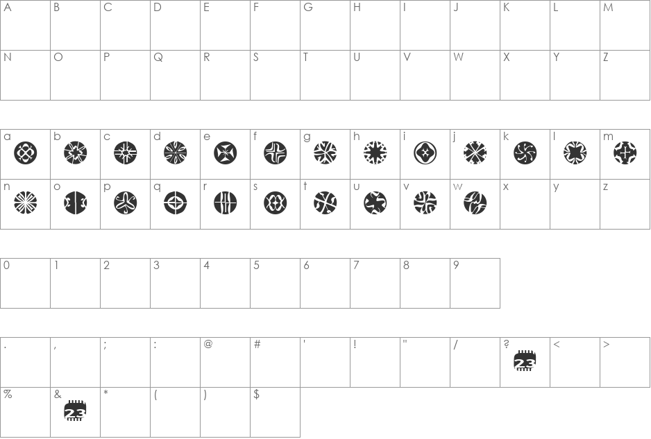 Zone23_symetrix font character map preview