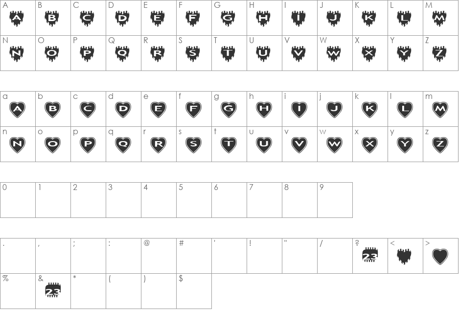 Zone23_Two Kinds of Love II font character map preview