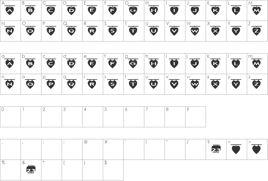 Zone23_Two Kinds of Love III font character map preview