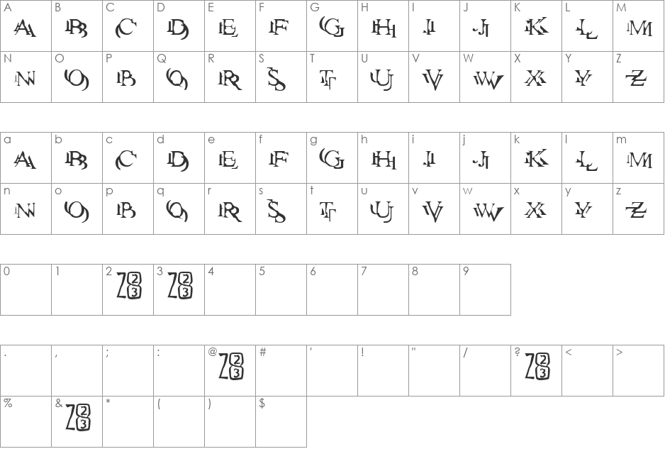 Zone23_zazen font character map preview