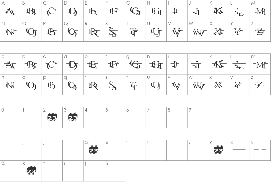 Zone23_zazen matrix font character map preview