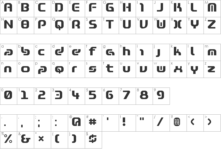 Zone99 font character map preview