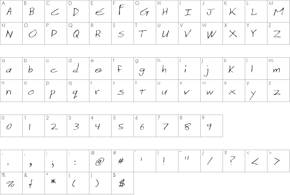 ZonkersHand font character map preview