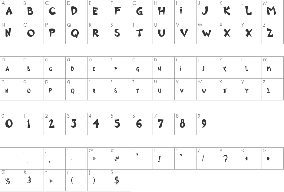 Zono font character map preview