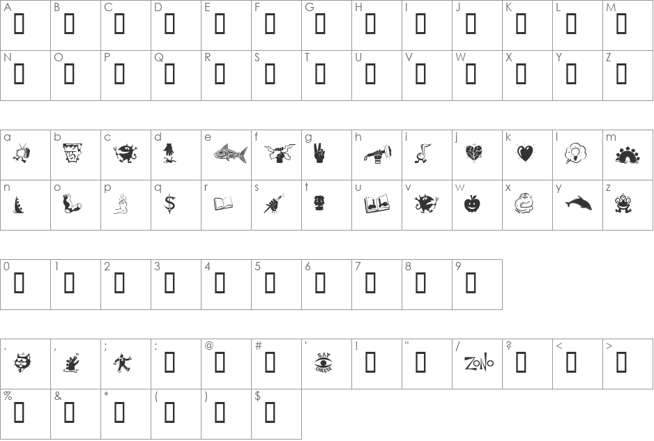 Zono Dingbats font character map preview