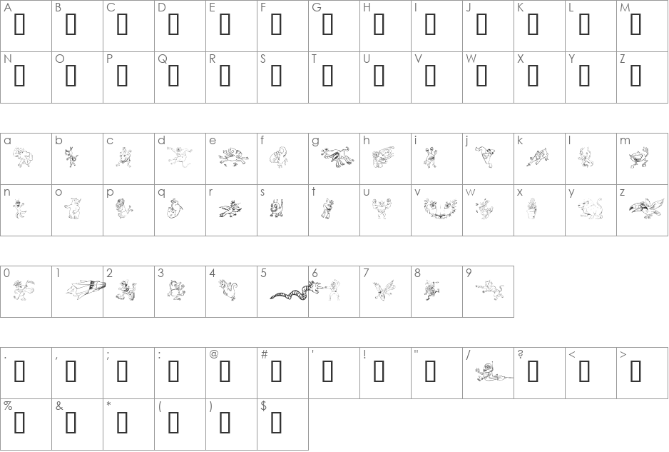 ZonoPlanet font character map preview