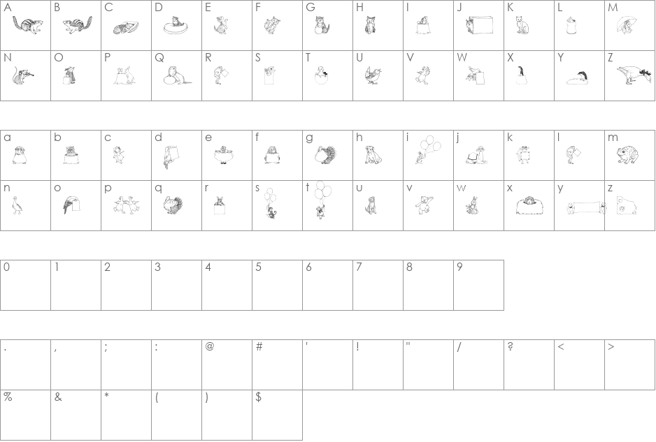 Zooland font character map preview