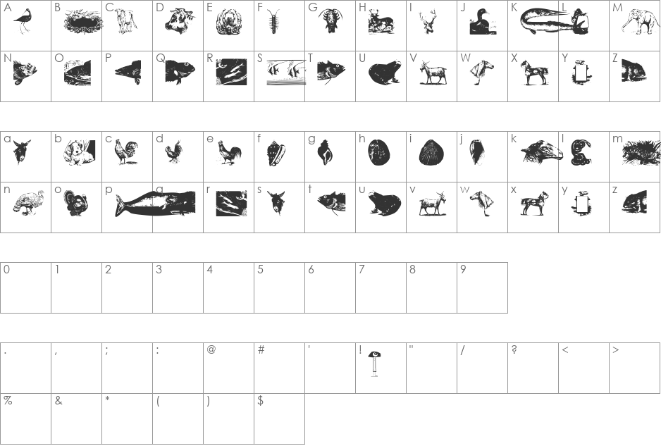 Zoological font character map preview