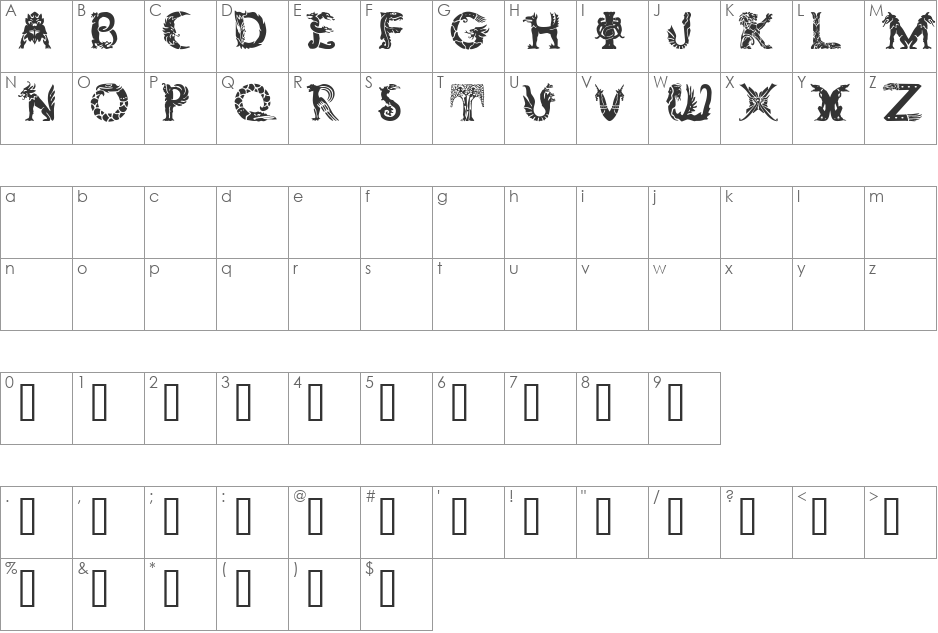 Zoomorphica font character map preview