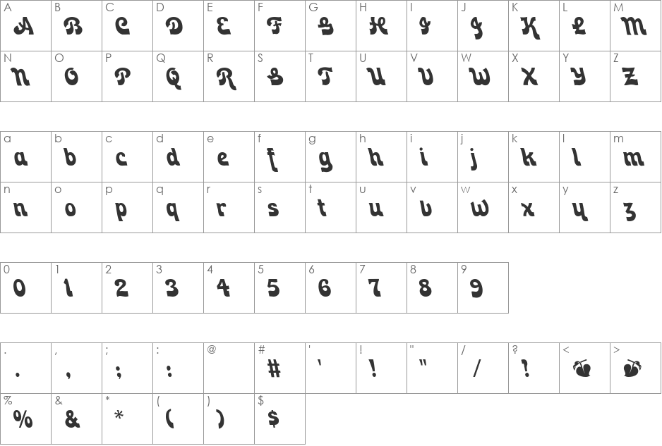 Zorba font character map preview