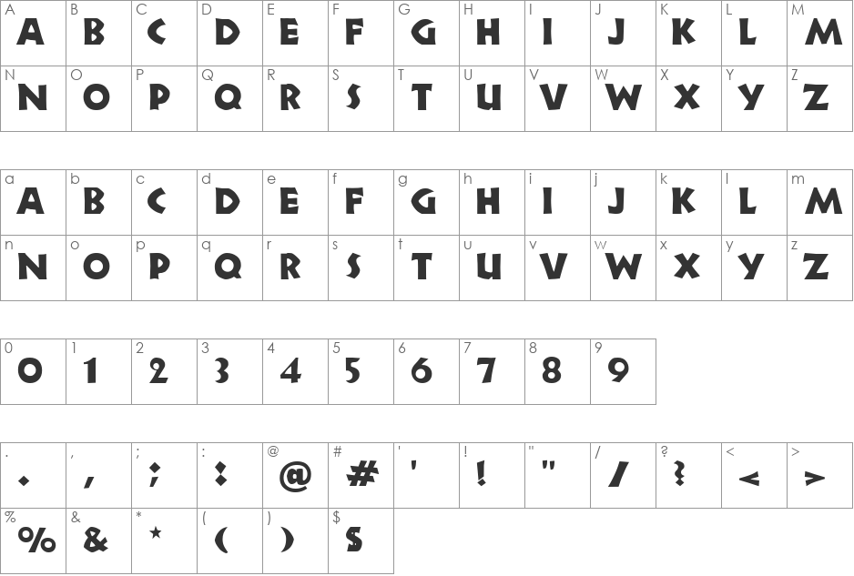 Zorba font character map preview