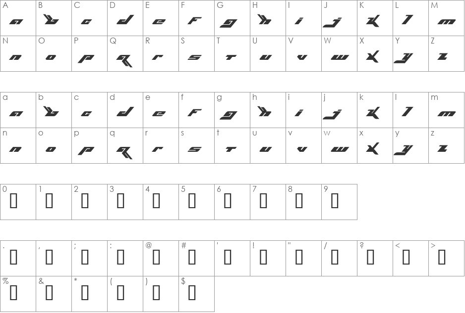 BjorkFont font character map preview