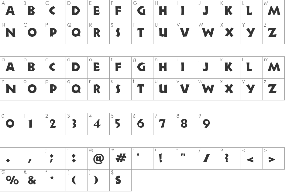 Zorba-Plain font character map preview