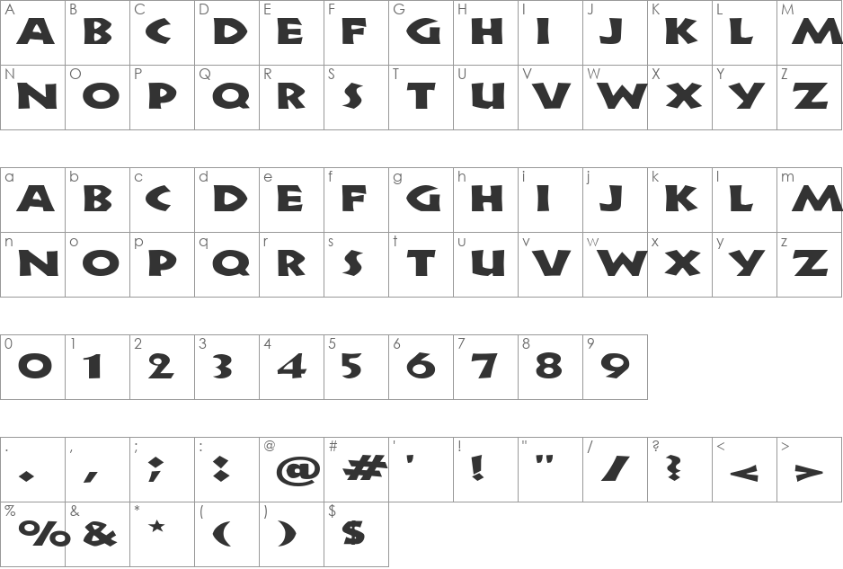 ZorbaExtended font character map preview