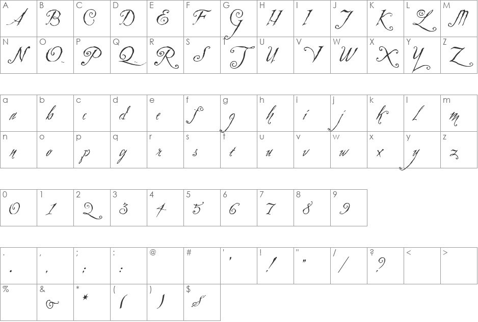 Zothique font character map preview