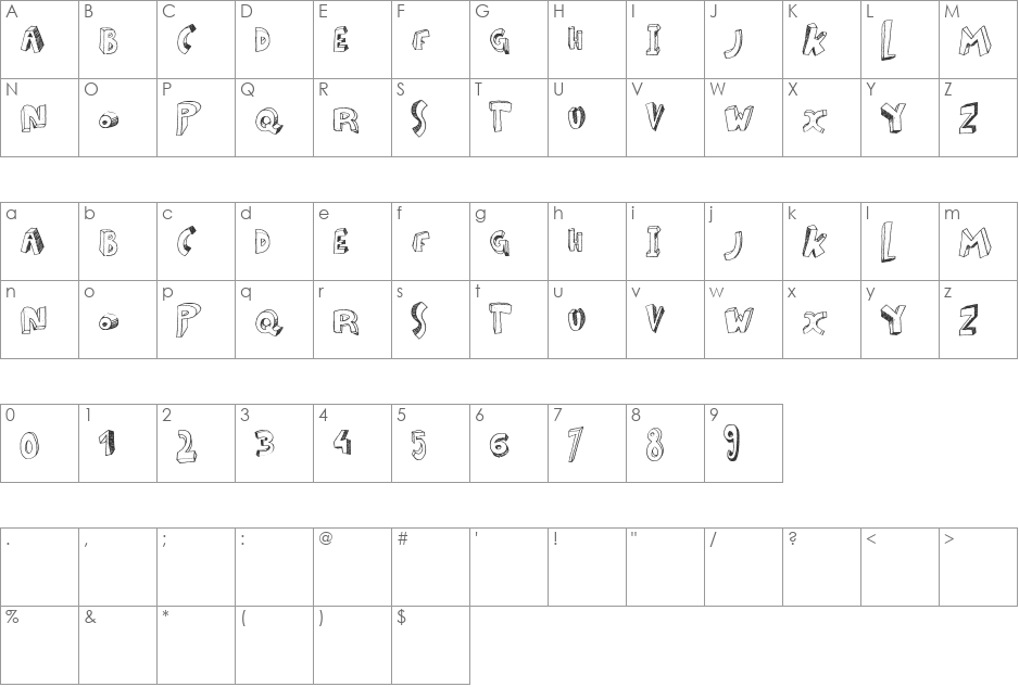 Zou font character map preview