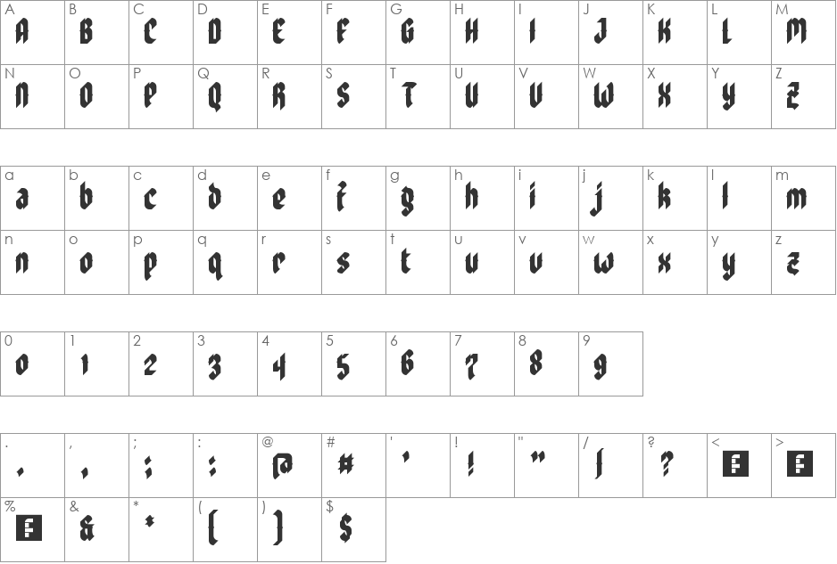 zoulsister plus eYe/FS font character map preview