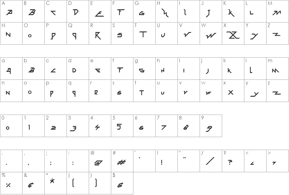 Zoxoz font character map preview