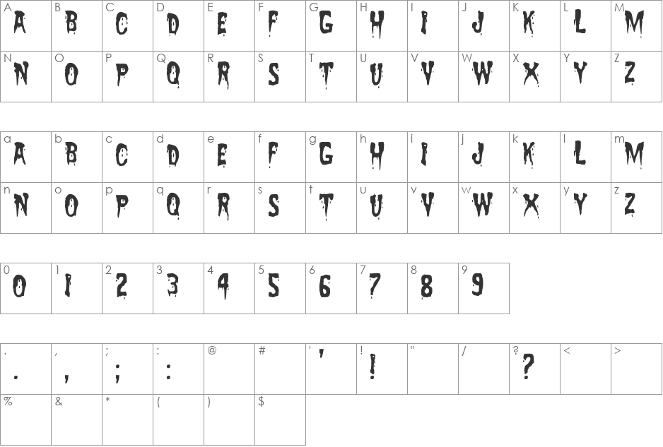 Zreaks NFI font character map preview