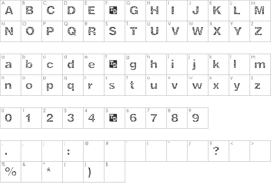 ZRex font character map preview