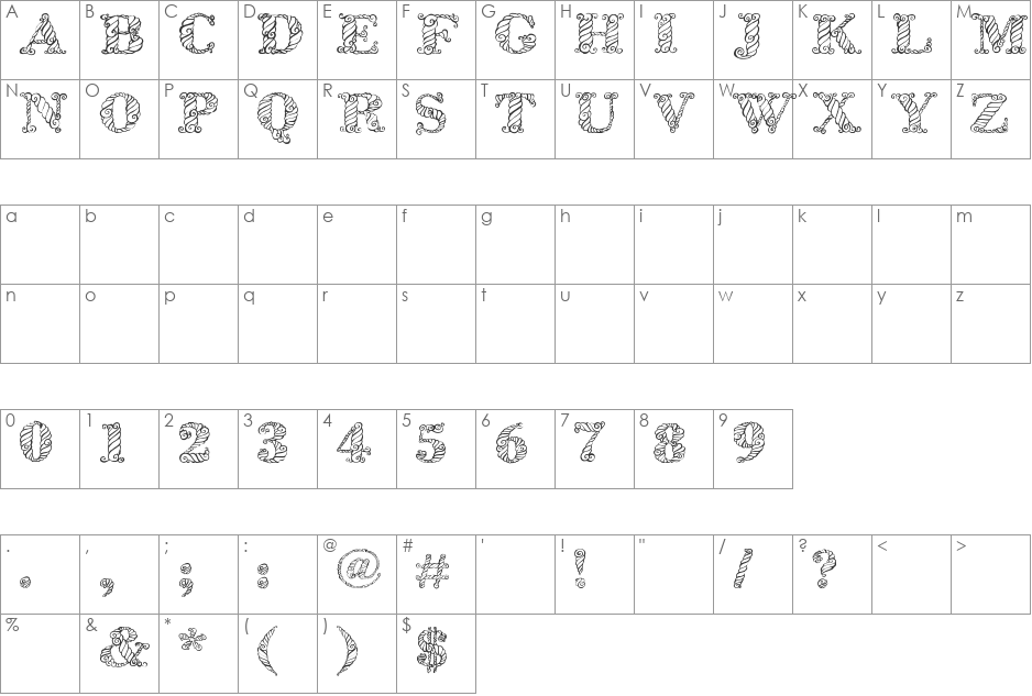 Zsynor font character map preview