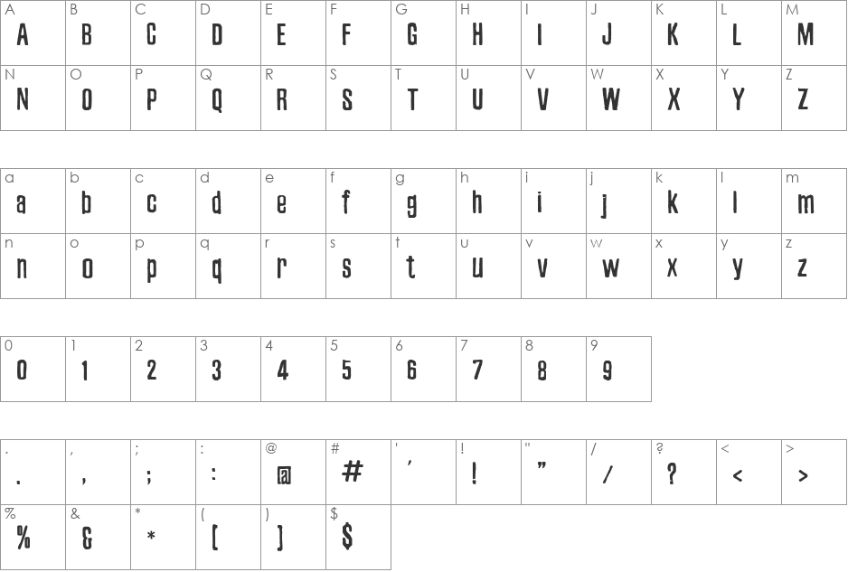 Zubajda Rg font character map preview