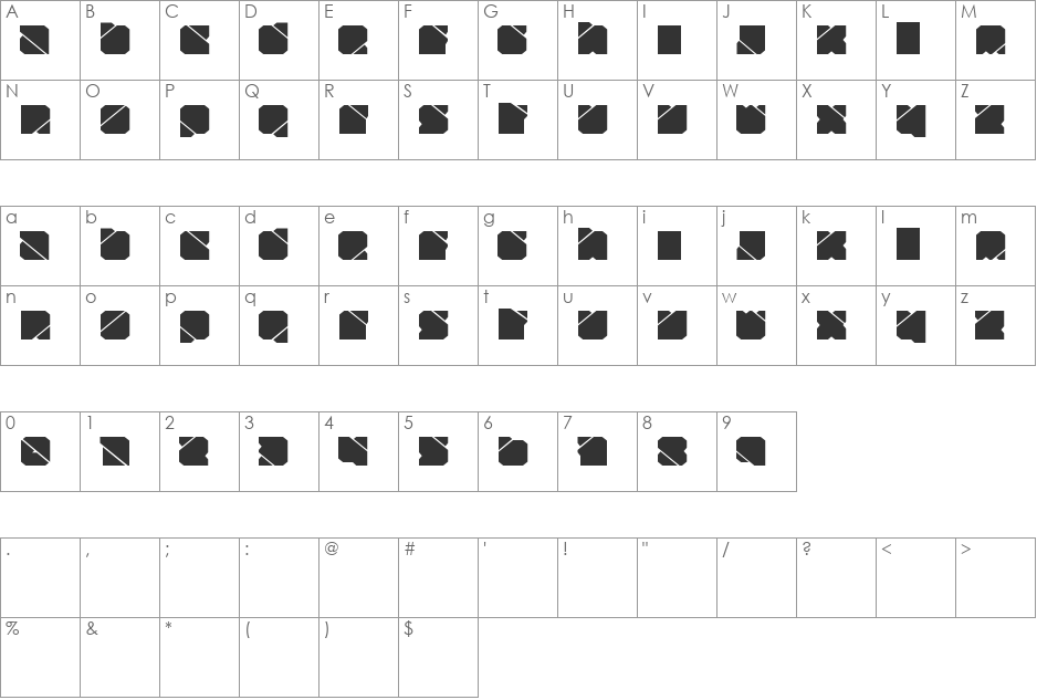 Zuber tech font character map preview