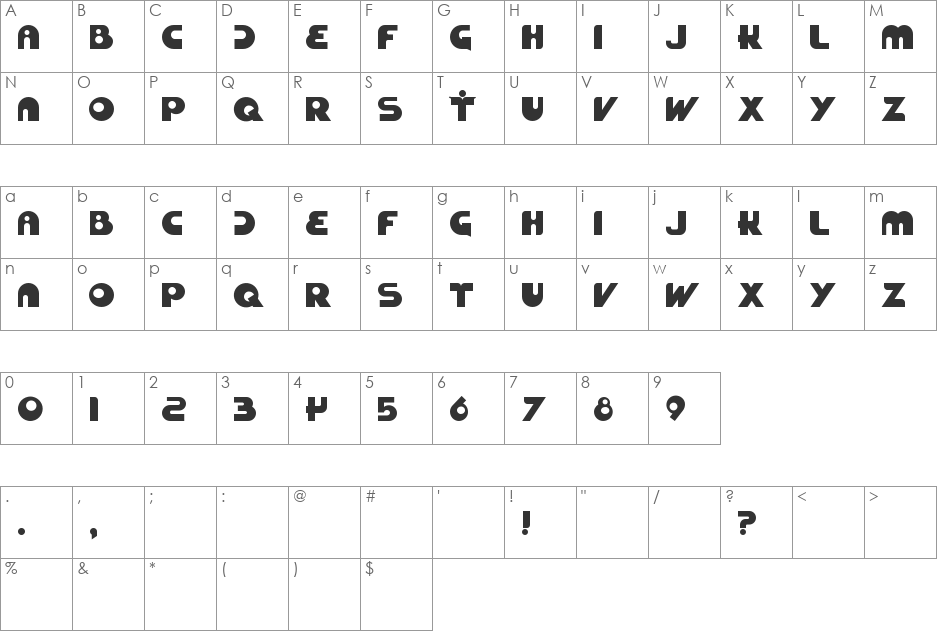 Zuckerbrot font character map preview