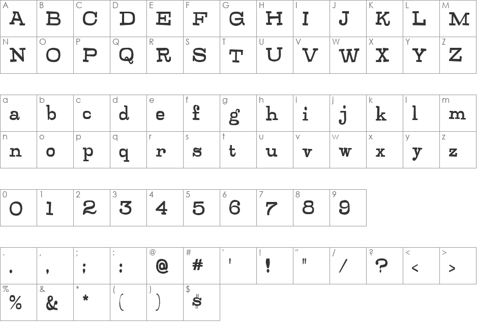 Zudsash font character map preview