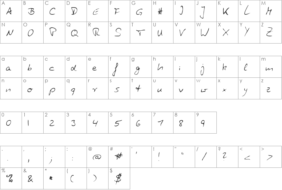 Zuerbig font character map preview