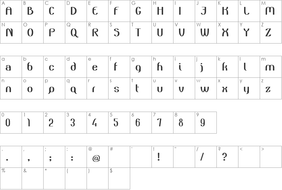Zuider Postduif font character map preview
