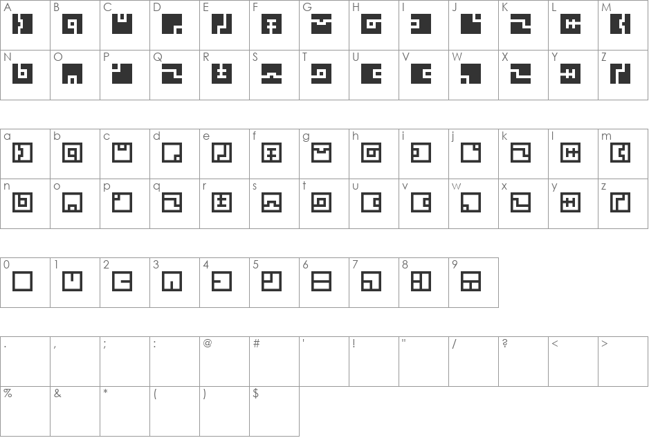 Zuish font character map preview