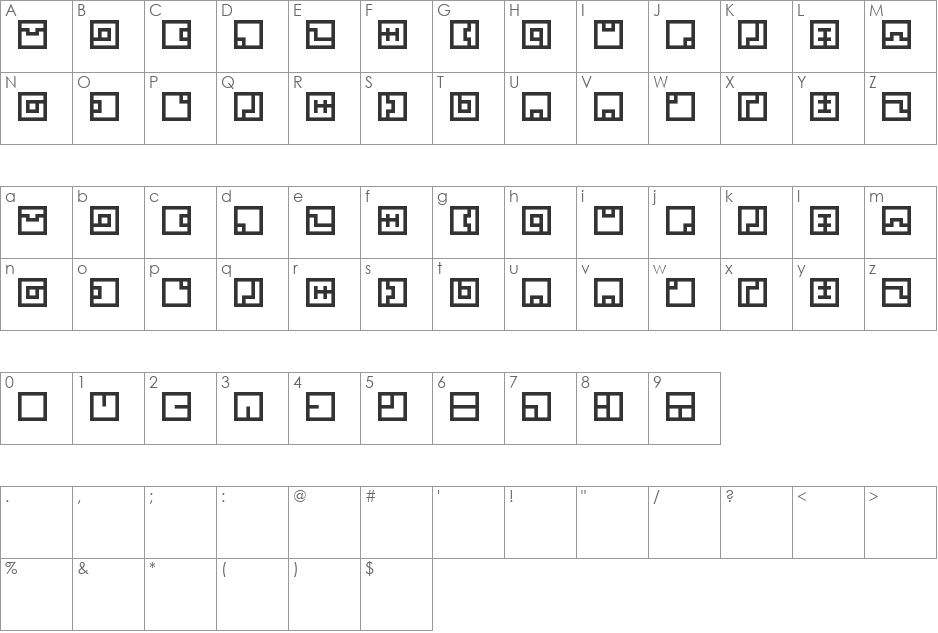 Zuish font character map preview