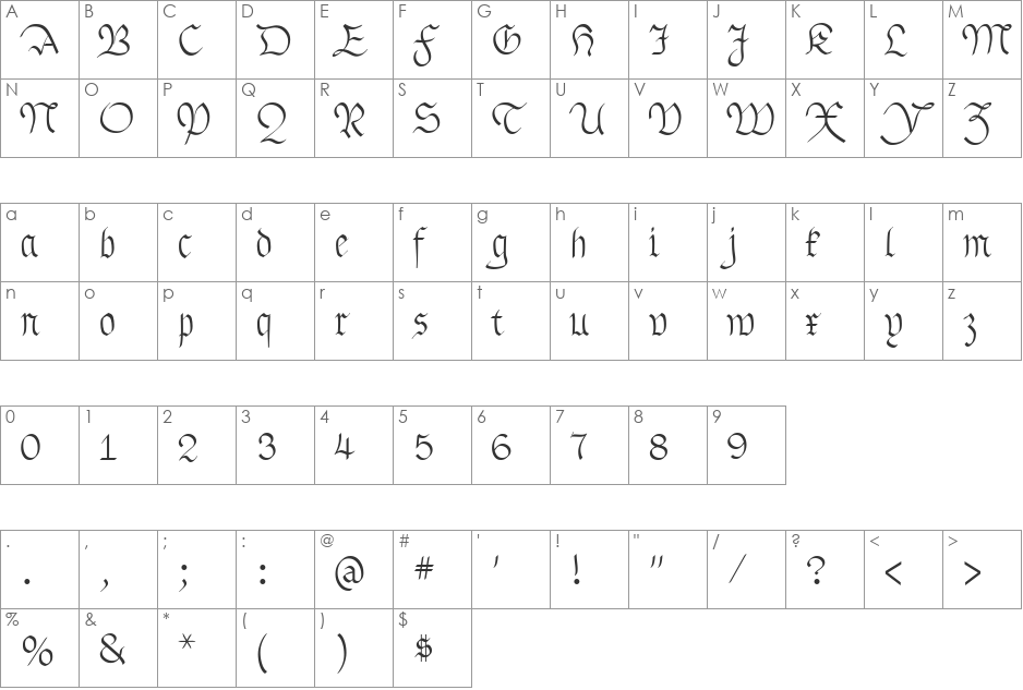 Zumbelsburg font character map preview