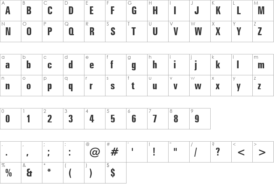 Zurich BdXCn BT font character map preview