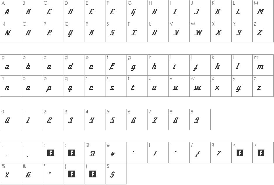 zwiss eYe/FS font character map preview