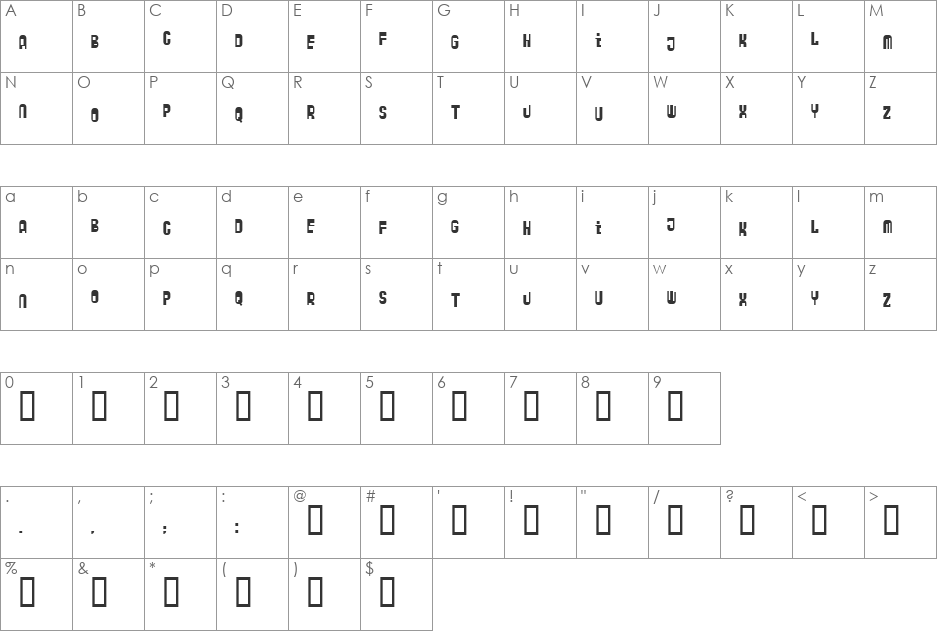 ZyberBob font character map preview