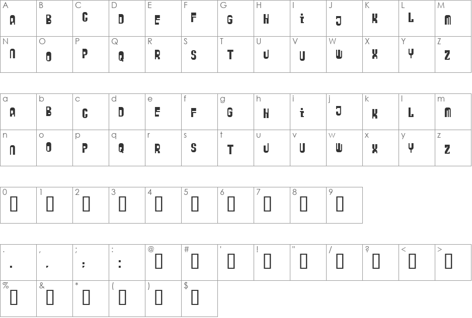 ZyberBob font character map preview