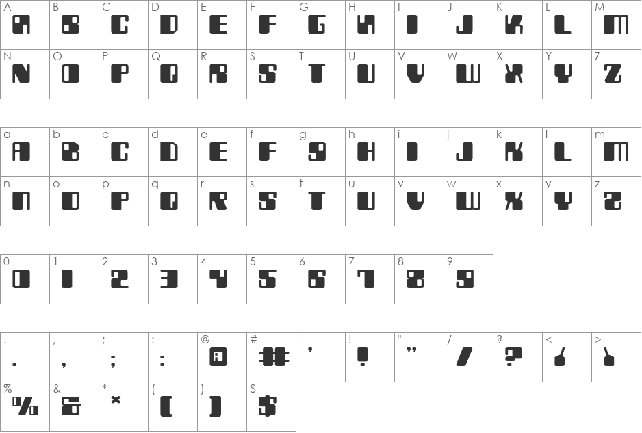 Zyborgs Expanded font character map preview